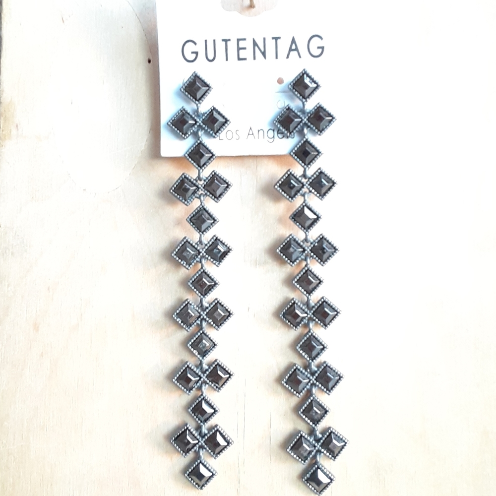 Long Gunmetal Statement Earrings